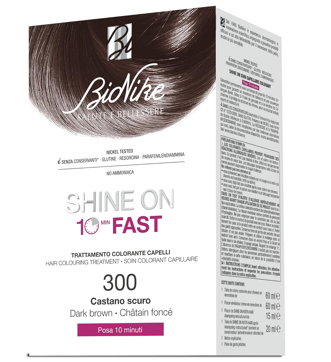 Bionike Shine On | Fast hair 300 | Teinture des cheveux Femme | 125ml | Chatâin Foncé